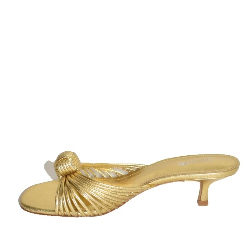 Share New! LARROUDE Valerie Mule In Gold Metallic Leather Size 7 DD486 - Picture 2 of 7